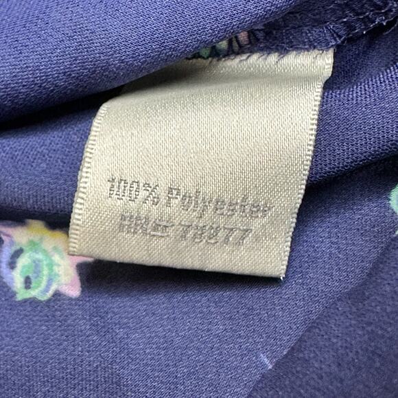 LC Lauren‎ Conrad Women's Large Navy Blue Floral Pattern Shirt Sheer Top Blouse - Picture 9 of 9